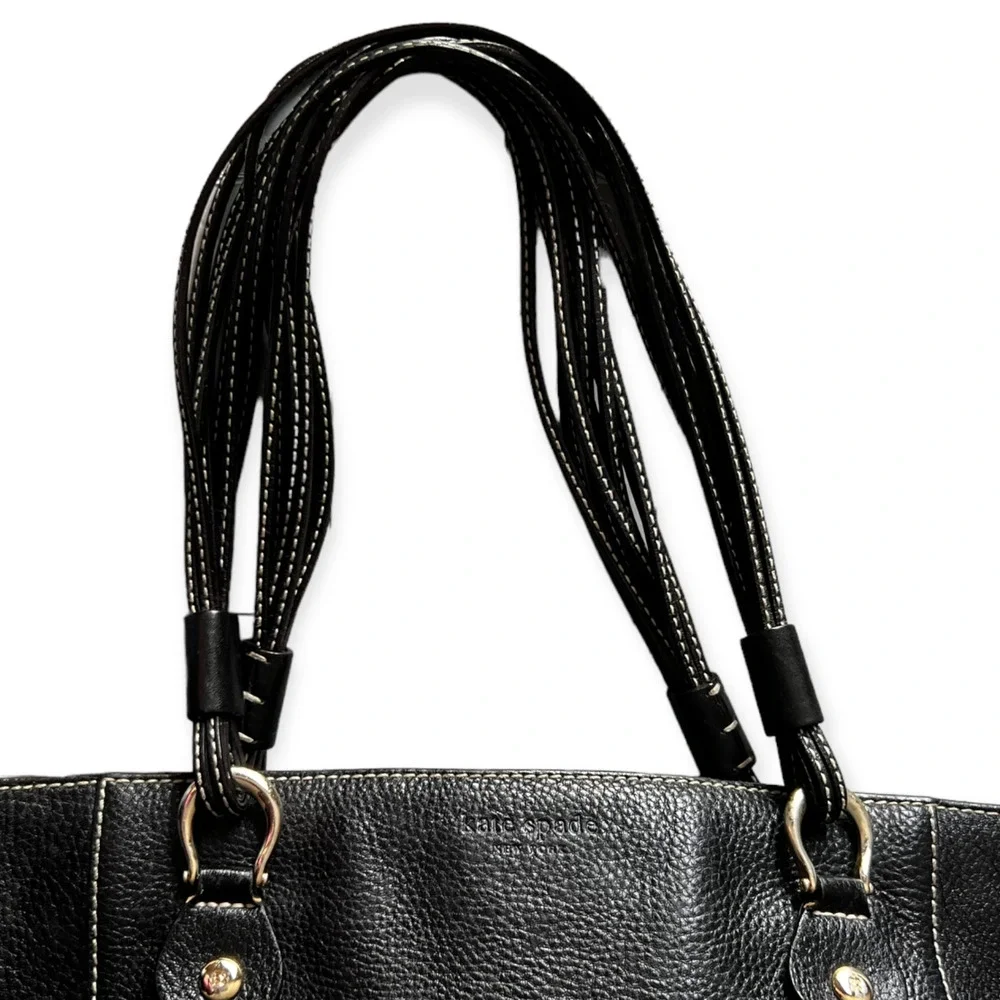 Kate Spade New York Black Pebbled Multi-Strand Handle Leather Shoulder Bag, Tote - Picture 4 of 12